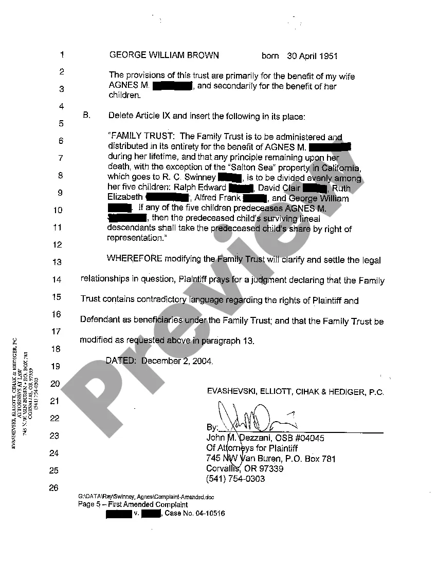 Get A03 First Amended Complaint for Declaratory Relief of Language Interpretation in Family Trust Preview A03 First Amended Complaint for Declaratory Relief of Language Interpretation in Family Trust