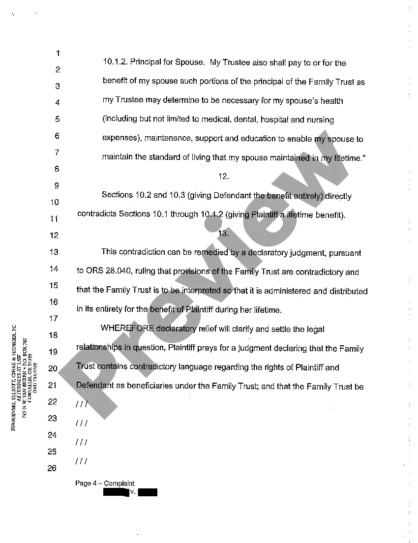 Get A01 Complaint for Declaratory Relief of Language Interpretation in Family Trust Preview A01 Complaint for Declaratory Relief of Language Interpretation in Family Trust
