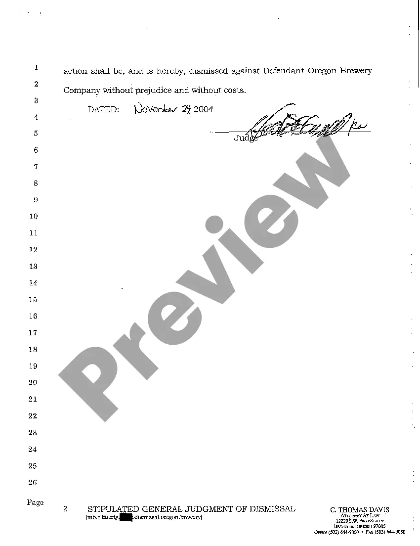 Get A11 Stipulated General Judgment of Dismissal Against Defendant Preview A11 Stipulated General Judgment of Dismissal Against Defendant