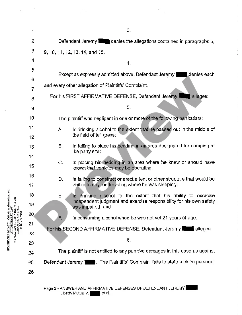 Preview A10 Answer and Affirmative Defenses of Another Defendant