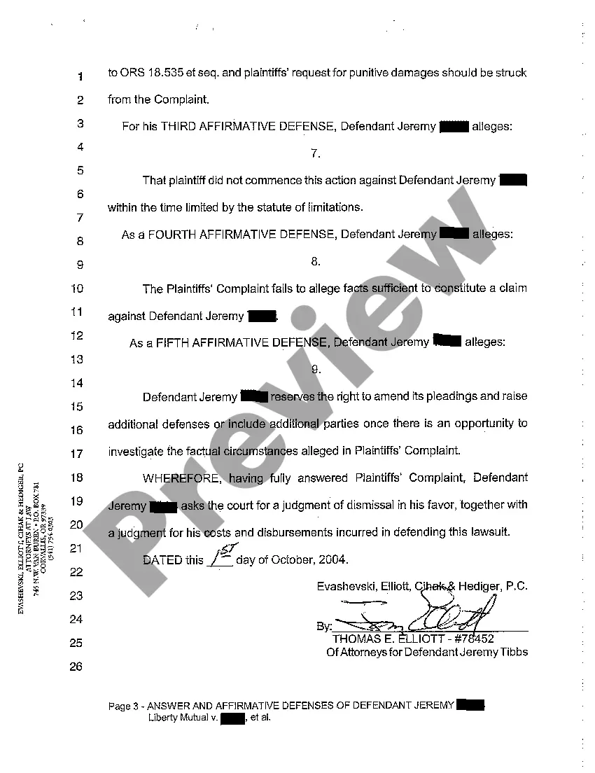 Preview A10 Answer and Affirmative Defenses of Another Defendant