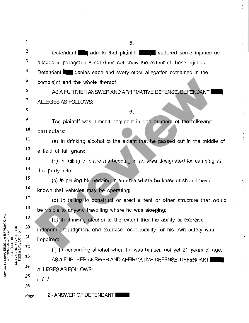 Preview A05 Answer and Affirmative Defenses of a Defendant