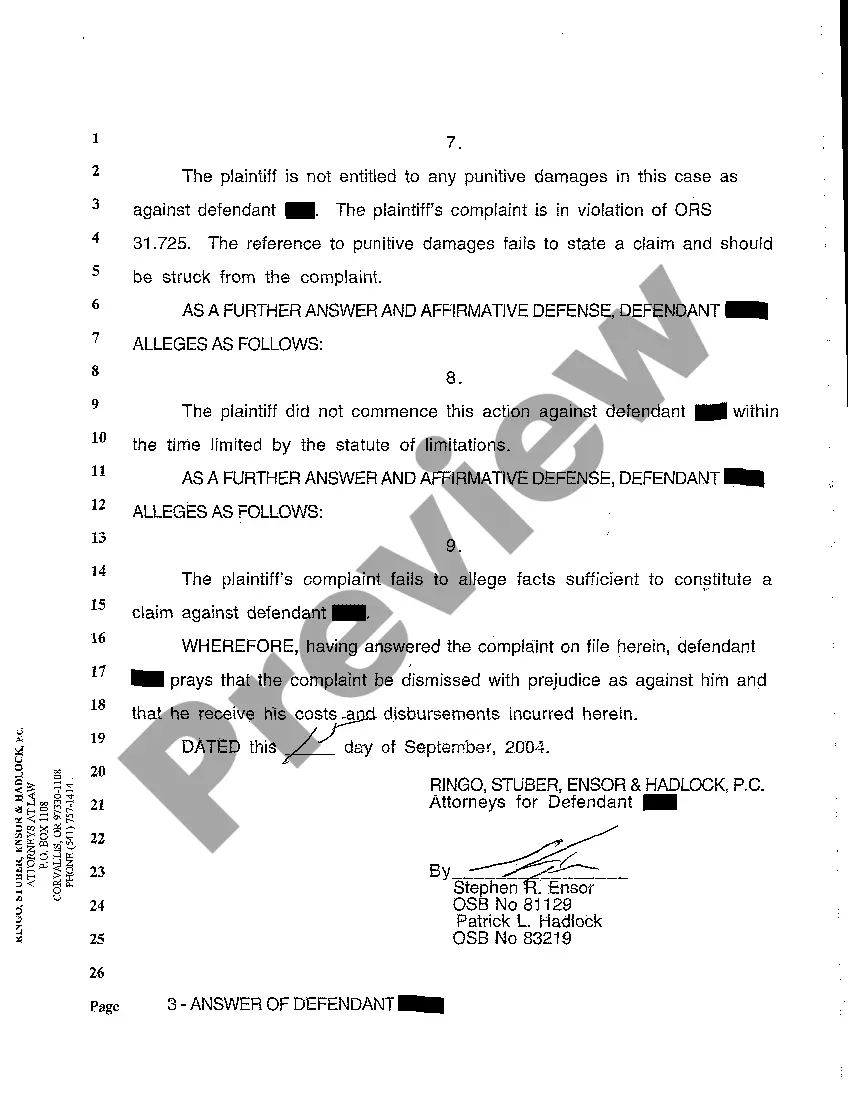 Preview A05 Answer and Affirmative Defenses of a Defendant