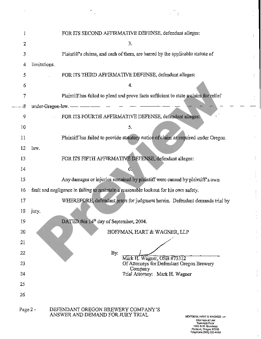 Preview A04 Defendant's Answer and Demand for Jury Trial