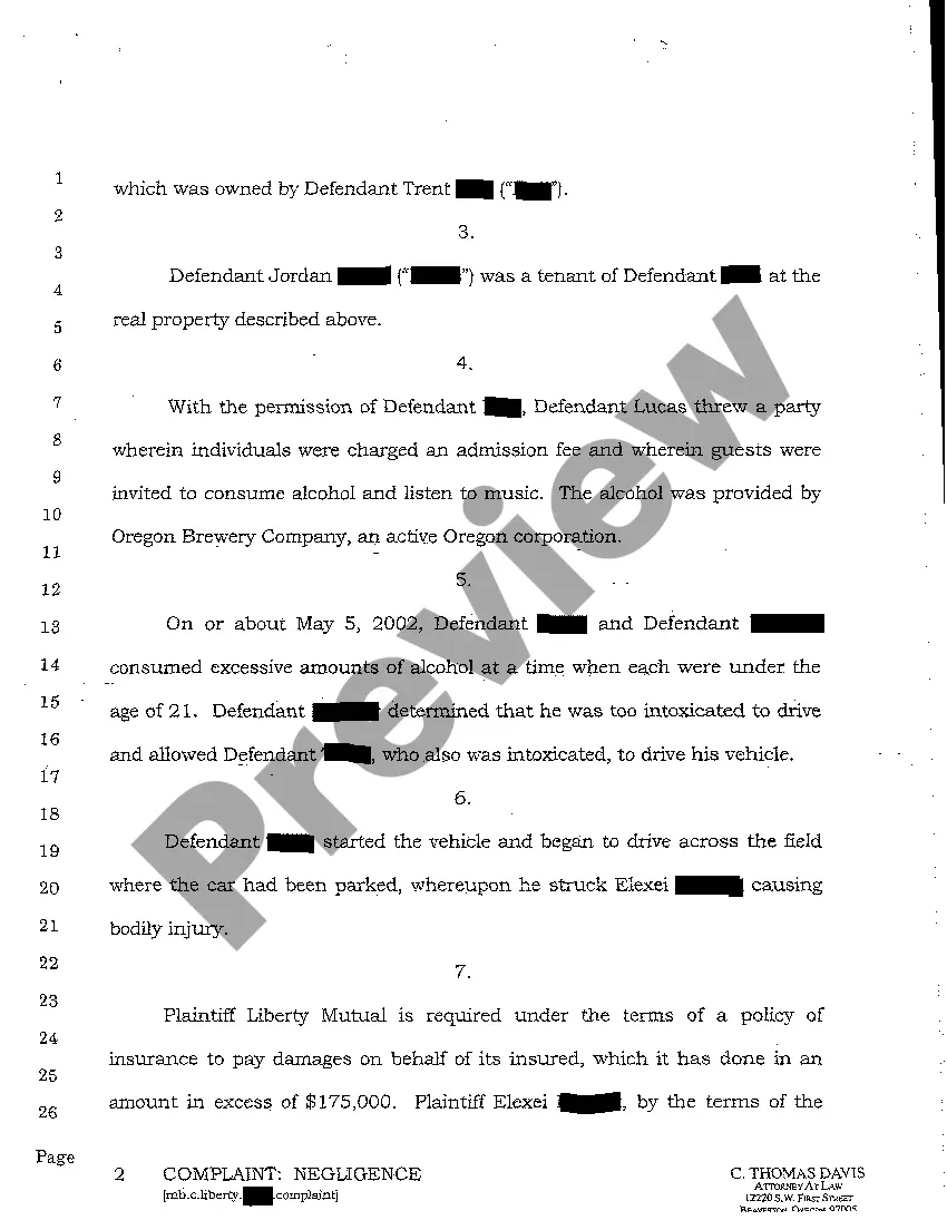 Preview A01 Complaint for Personal Injury to Pedestrian Due to Negligent Operation of Motor Vehicle