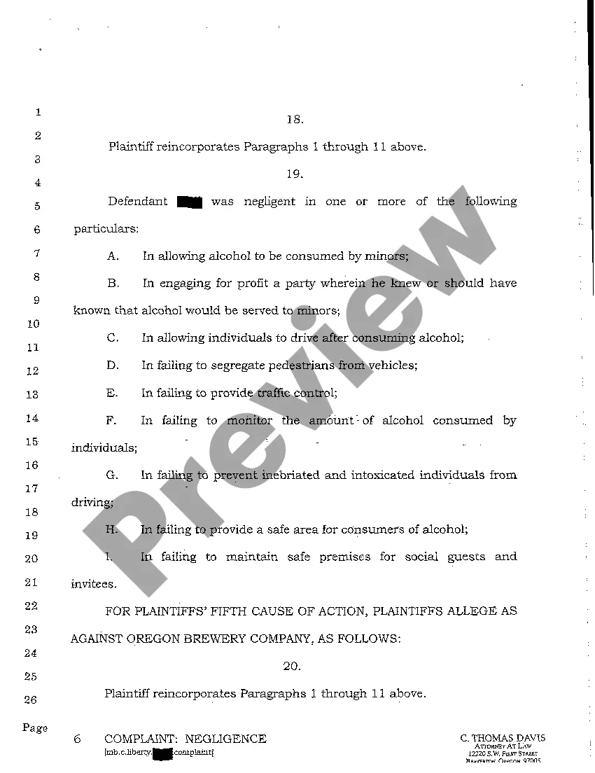 Preview A01 Complaint for Personal Injury to Pedestrian Due to Negligent Operation of Motor Vehicle