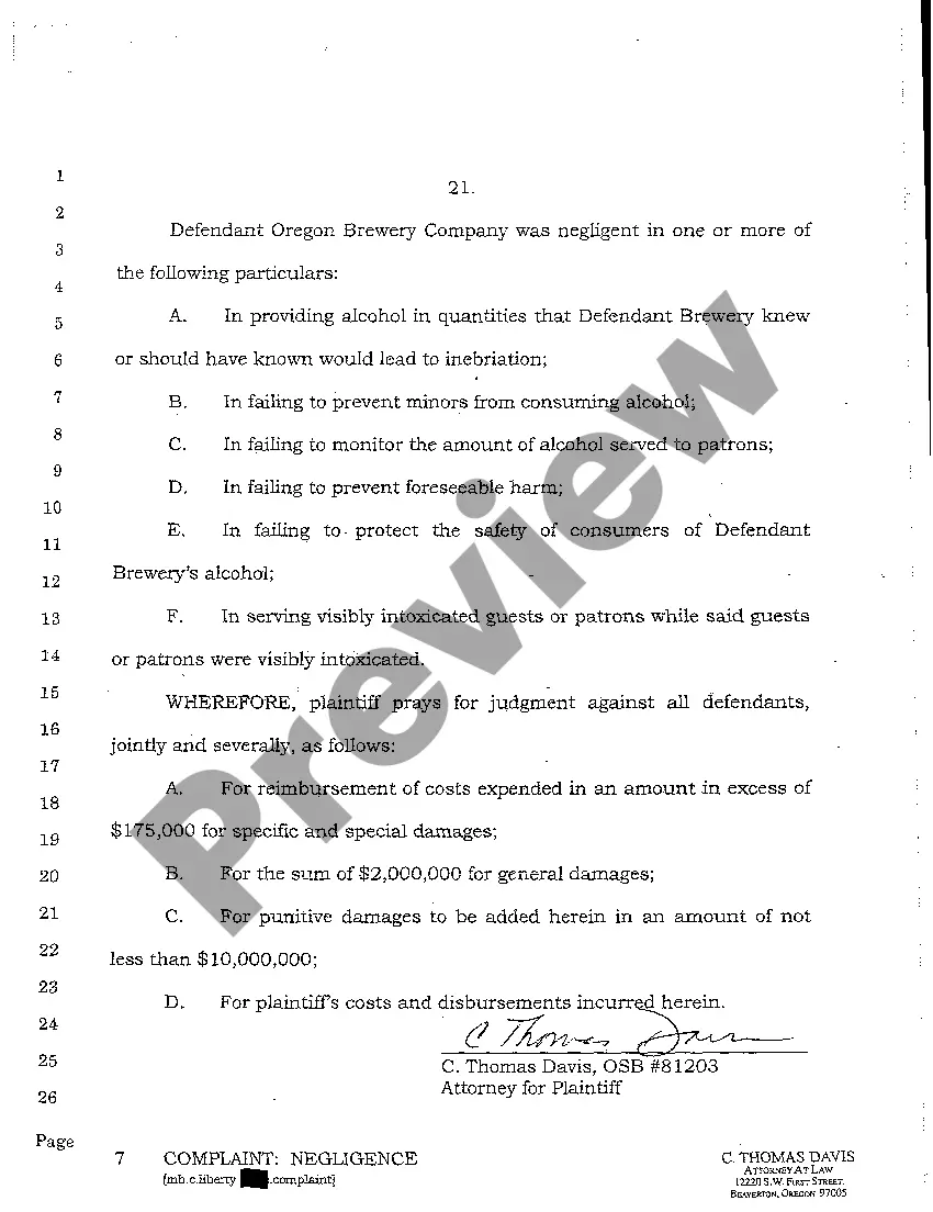 Preview A01 Complaint for Personal Injury to Pedestrian Due to Negligent Operation of Motor Vehicle