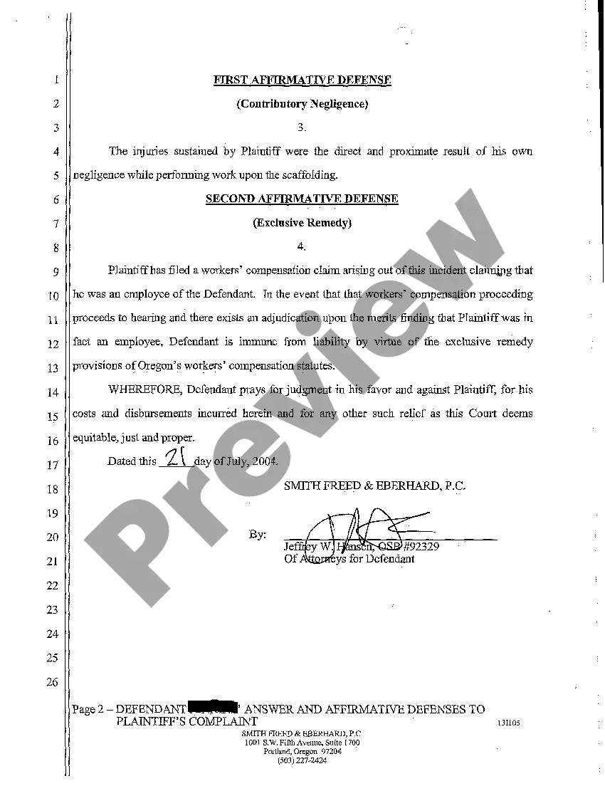 Preview A02 Defendant's Answer and Affirmative Defenses to Plaintiff's Complaint