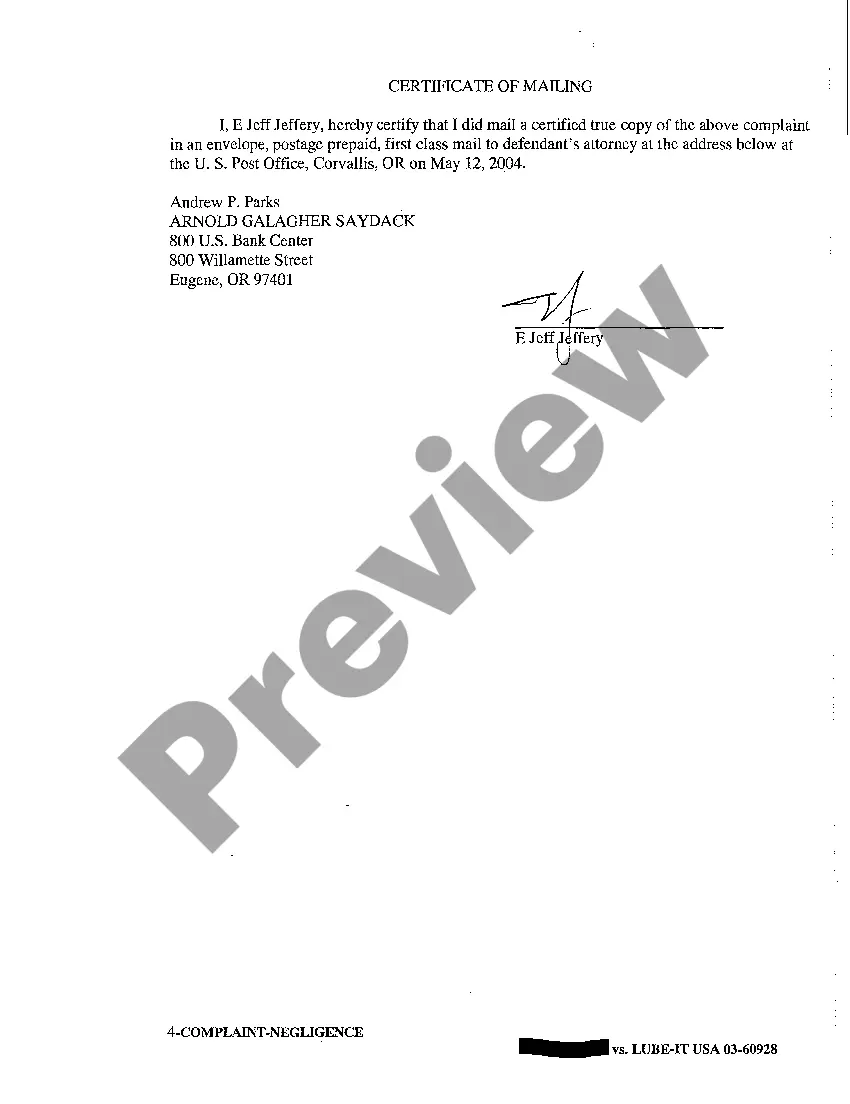 Preview A01 Complaint for Negligence in Servicing Motor Vehicle Resulting in Damages