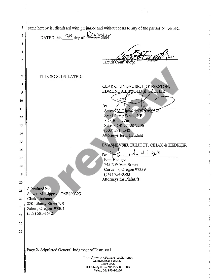 Preview A06 Stipulated General Judgment of Dismissal