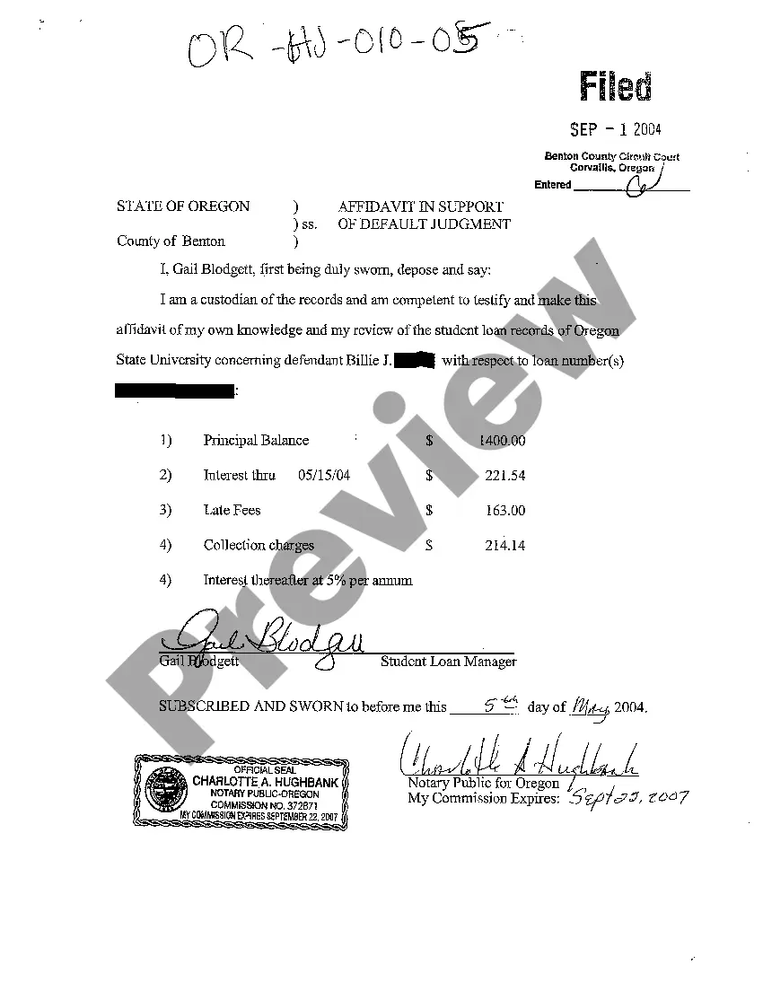 Preview A05 Affidavit in Support of Default Judgment by Plaintiff