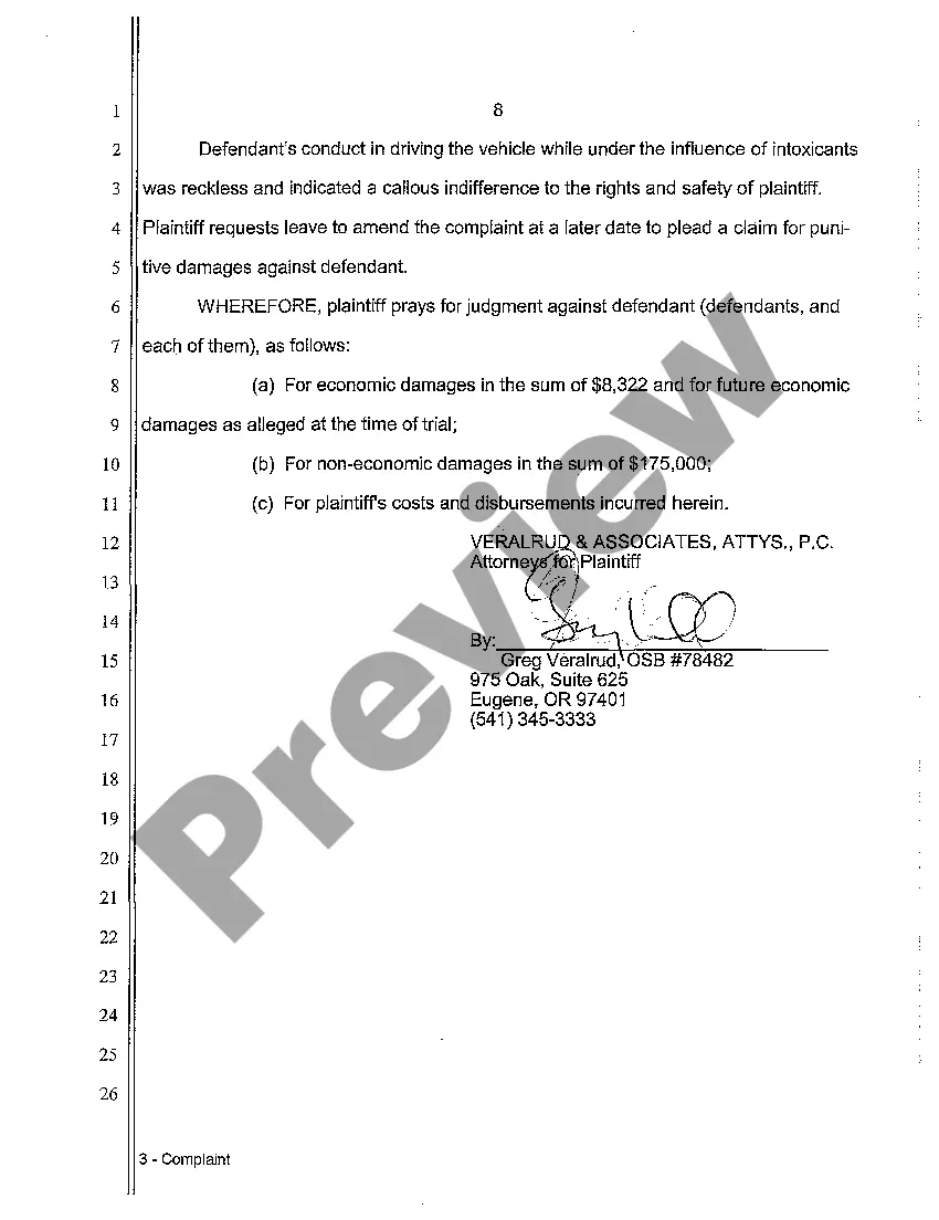 Get A01 Complaint for Negligence in Motor Vehicle Maintenance Resulting in Personal Injury Preview A01 Complaint for Negligence in Motor Vehicle Maintenance Resulting in Personal Injury
