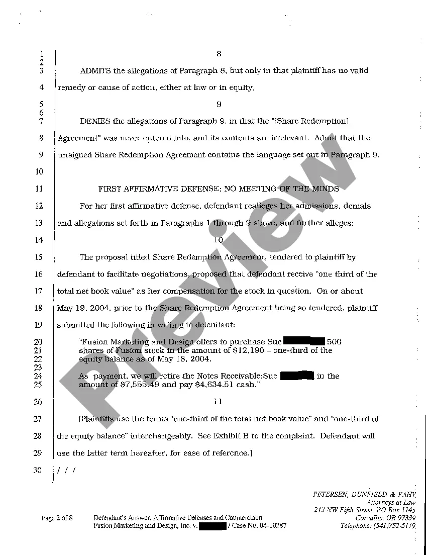 Preview A02 Defendant's Answer, Affirmative Defenses, and Counterclaim