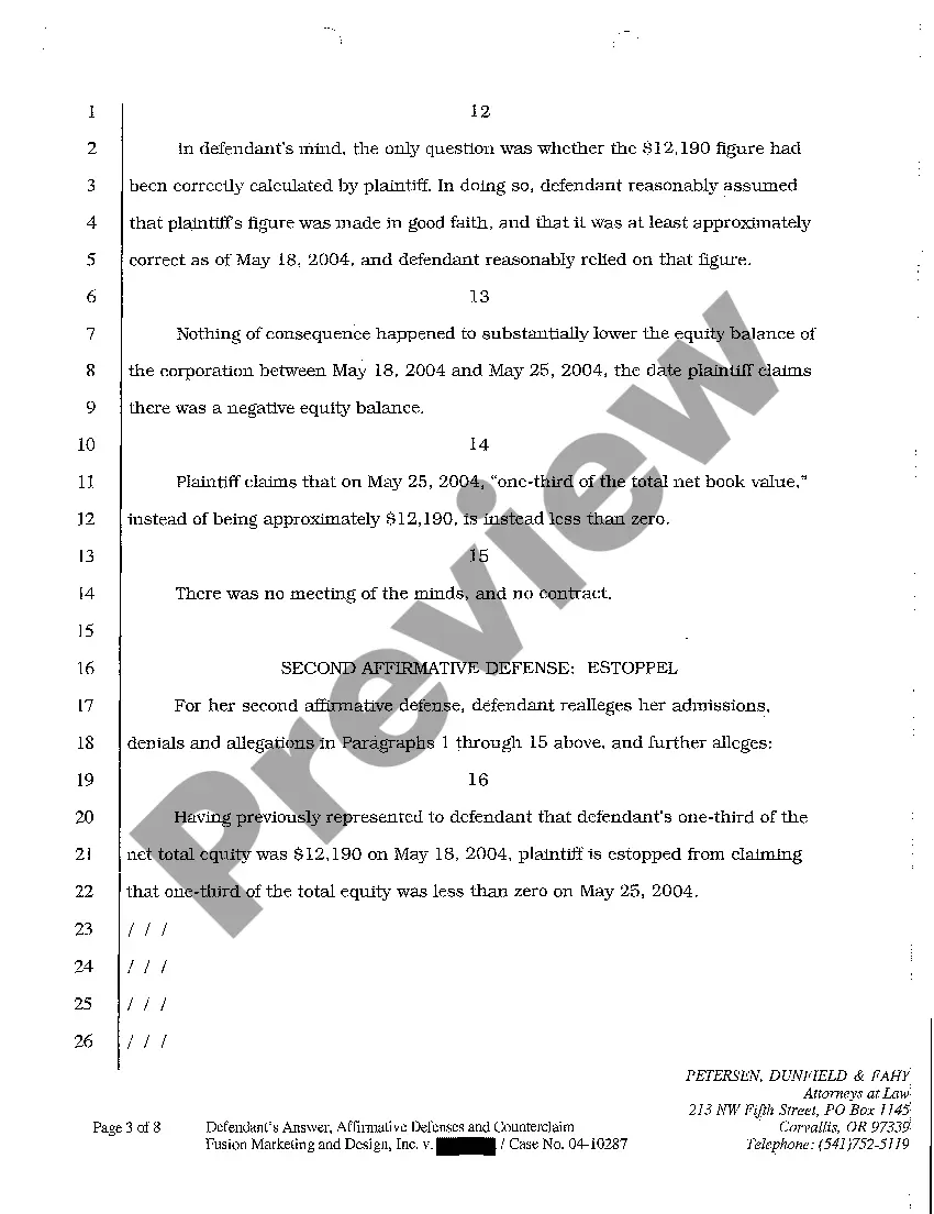 Preview A02 Defendant's Answer, Affirmative Defenses, and Counterclaim