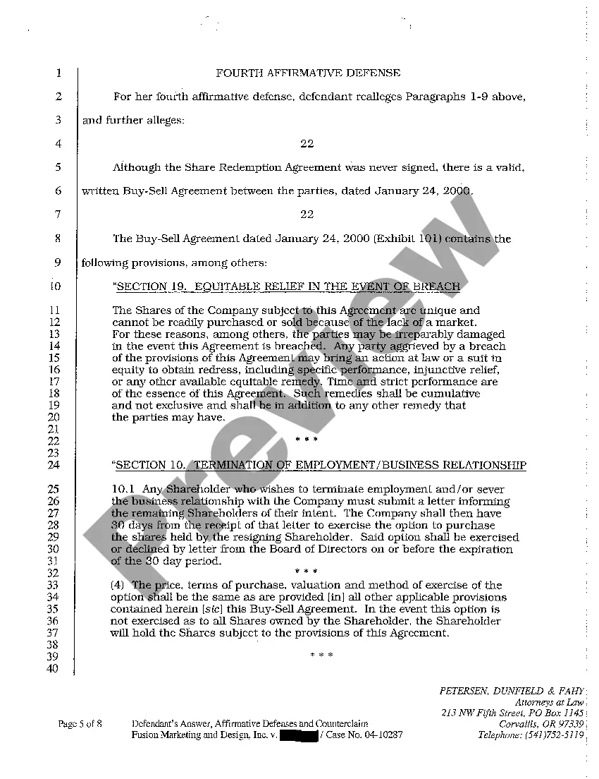 Preview A02 Defendant's Answer, Affirmative Defenses, and Counterclaim