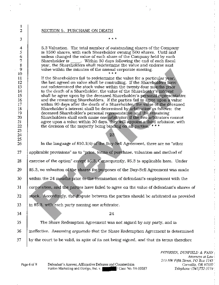 Preview A02 Defendant's Answer, Affirmative Defenses, and Counterclaim