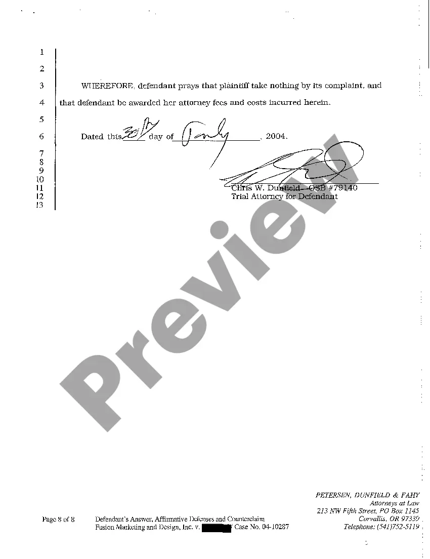 Preview A02 Defendant's Answer, Affirmative Defenses, and Counterclaim