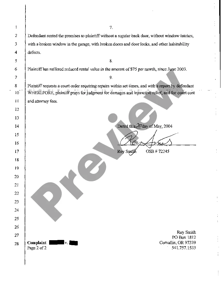 Preview A01 Complaint for Retaliation and Habitability Violations