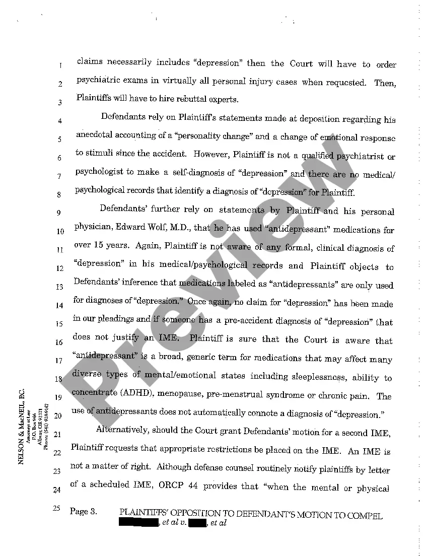 Get A12 Plaintiffs' Opposition to Defendants Motion to Compel Psychiatric Evaluation Preview A12 Plaintiffs' Opposition to Defendants Motion to Compel Psychiatric Evaluation