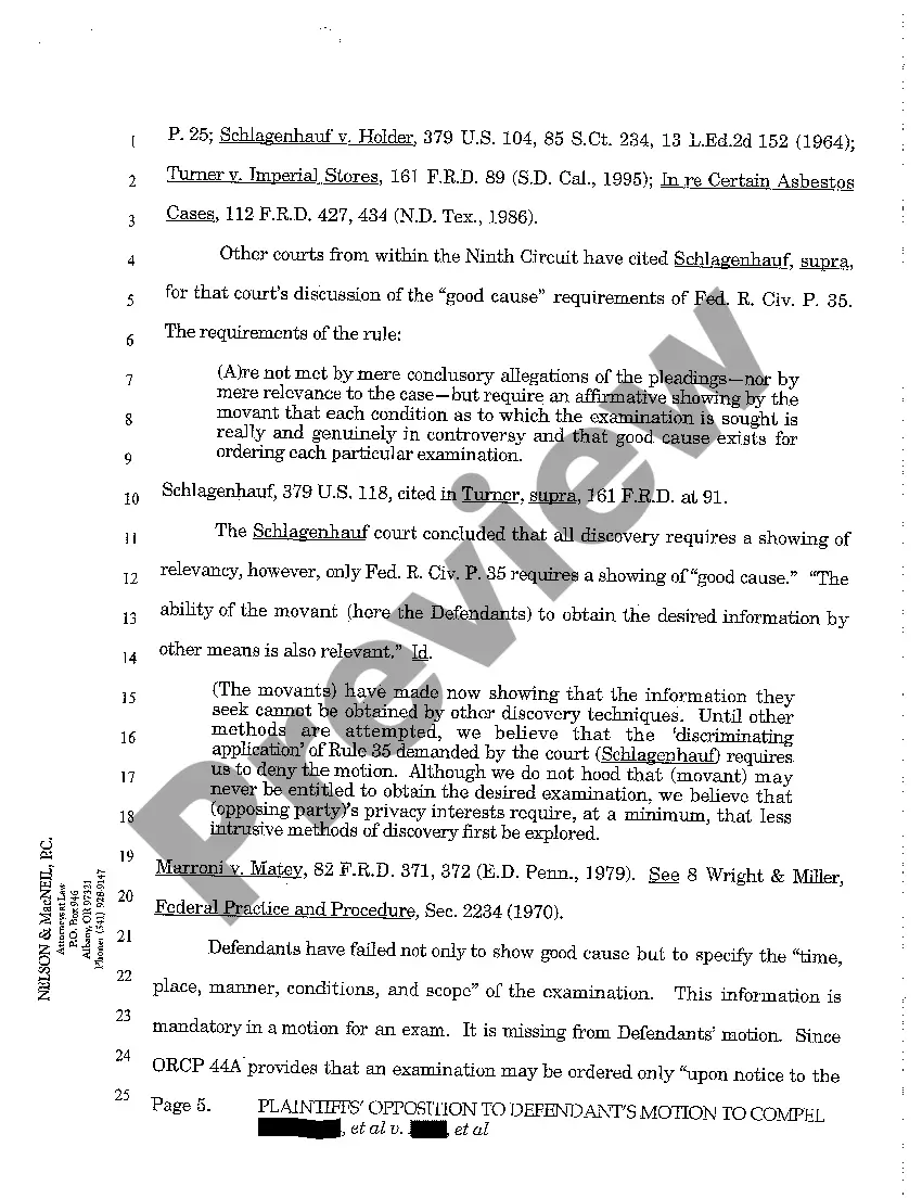 Get A12 Plaintiffs' Opposition to Defendants Motion to Compel Psychiatric Evaluation Preview A12 Plaintiffs' Opposition to Defendants Motion to Compel Psychiatric Evaluation