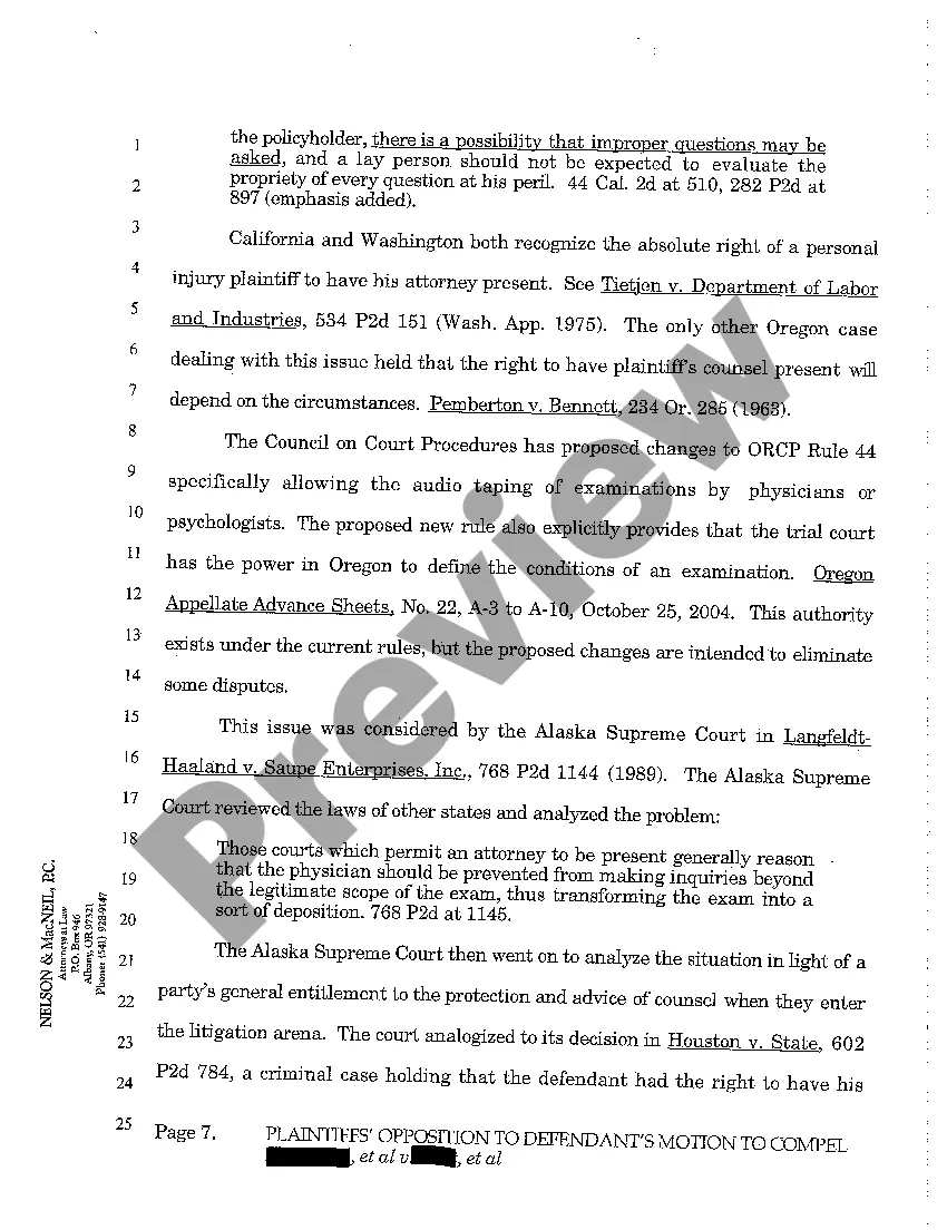 Get A12 Plaintiffs' Opposition to Defendants Motion to Compel Psychiatric Evaluation Preview A12 Plaintiffs' Opposition to Defendants Motion to Compel Psychiatric Evaluation