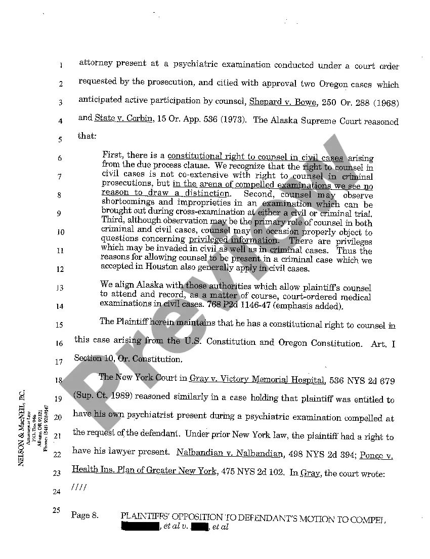 Get A12 Plaintiffs' Opposition to Defendants Motion to Compel Psychiatric Evaluation Preview A12 Plaintiffs' Opposition to Defendants Motion to Compel Psychiatric Evaluation