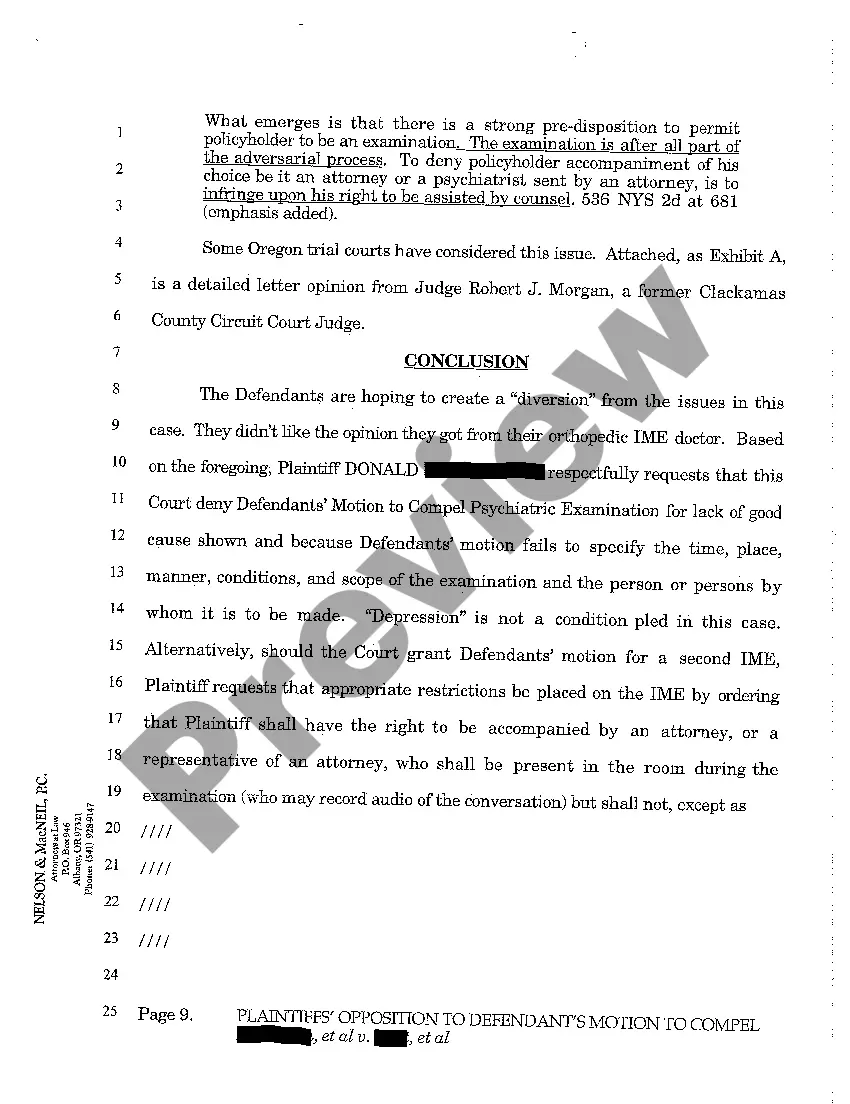 Get A12 Plaintiffs' Opposition to Defendants Motion to Compel Psychiatric Evaluation Preview A12 Plaintiffs' Opposition to Defendants Motion to Compel Psychiatric Evaluation
