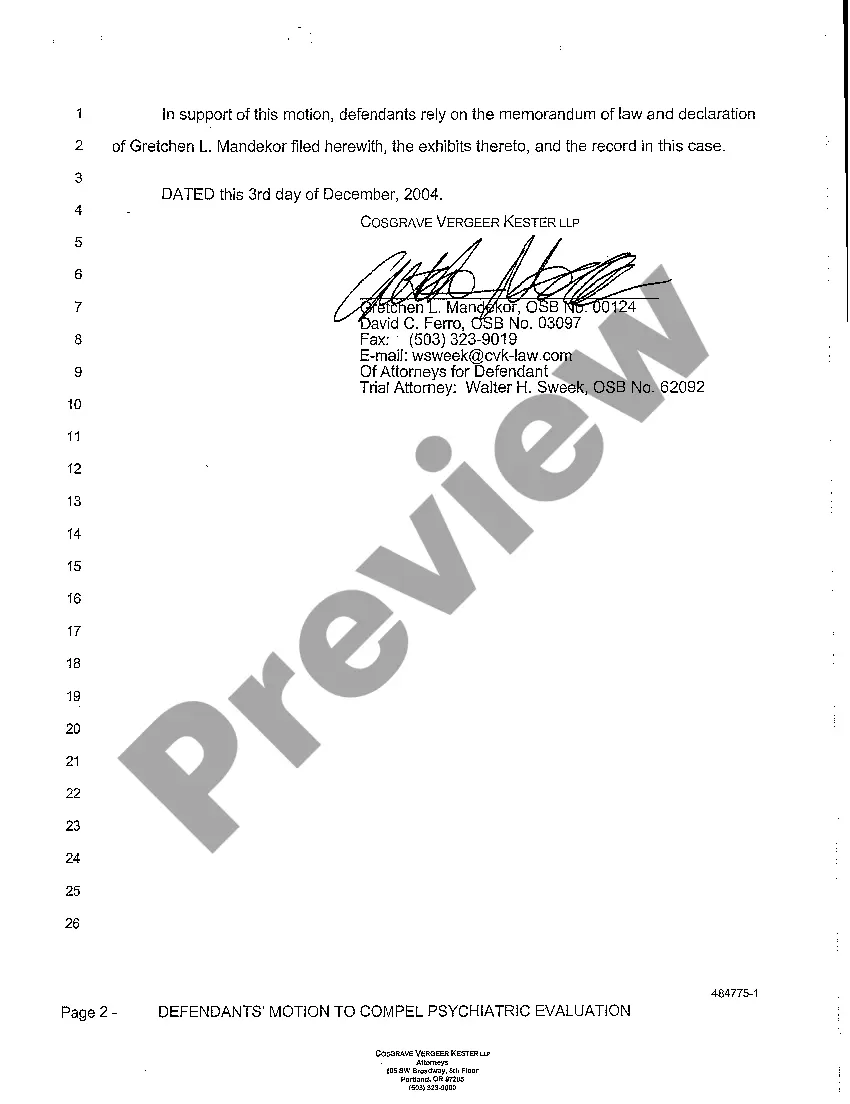 Get A08 Defendants' Motion to Compel Psychiatric Evaluation Preview A08 Defendants' Motion to Compel Psychiatric Evaluation