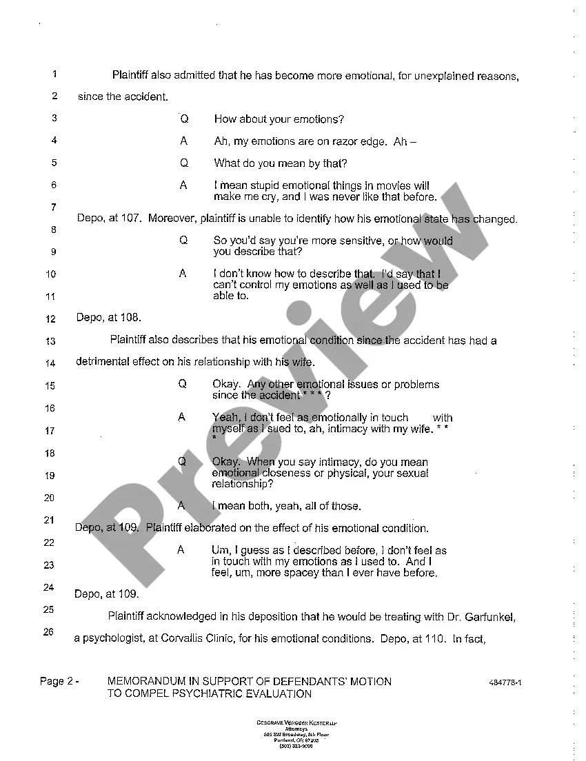 Preview A10 Memorandum in Support of Defendants' Motion to Compel Psychiatric Evaluation