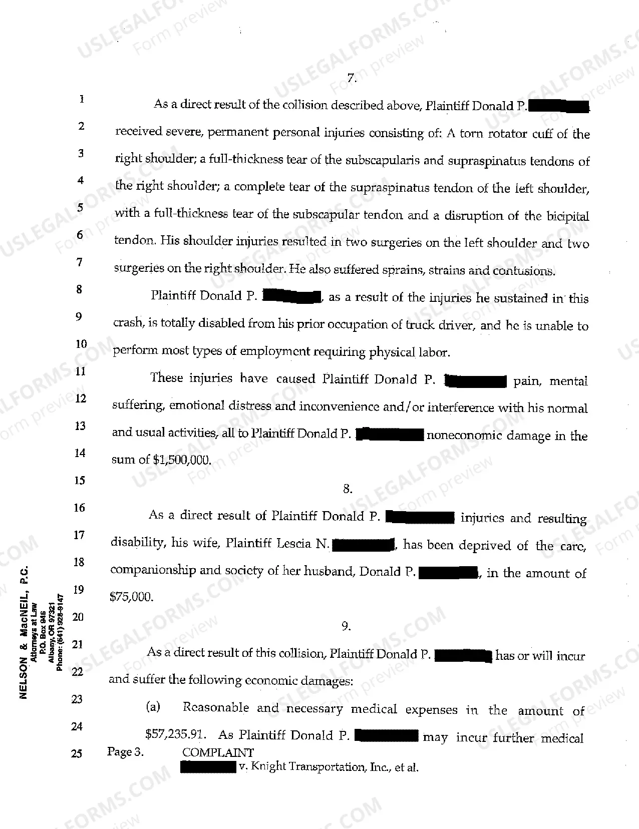 Preview A01 Complaint for Personal Injury Due to Negligent Maintenance of Motor Vehicle