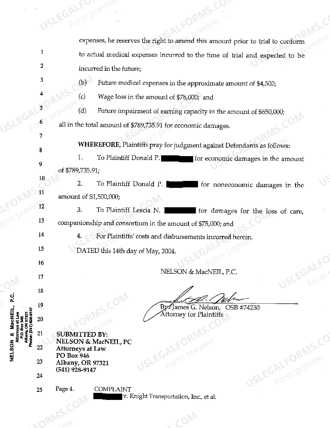 Preview A01 Complaint for Personal Injury Due to Negligent Maintenance of Motor Vehicle