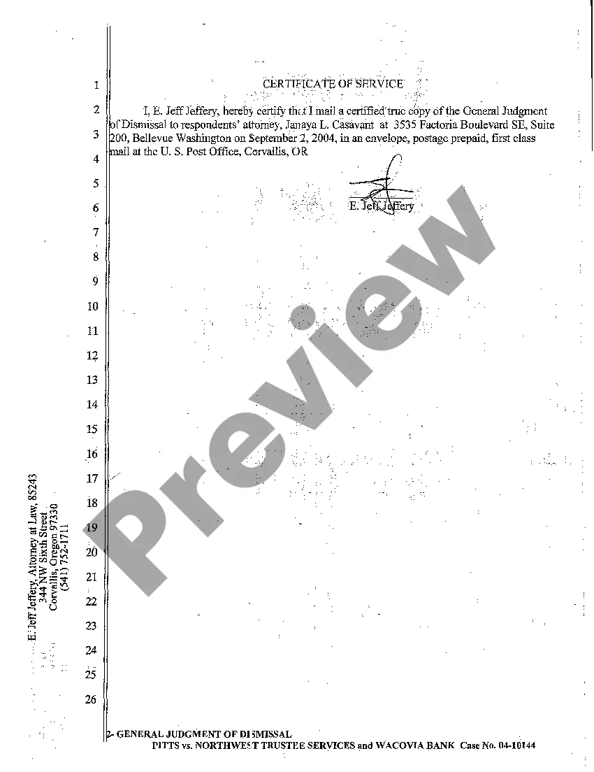 Preview A05 General Judgment of Dismissal Because of Settlement