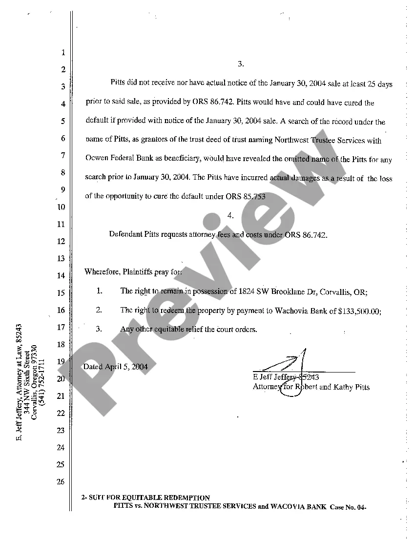 Preview A01 Complaint for Equitable Redemption