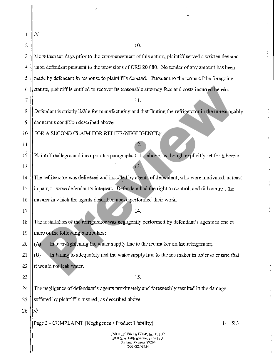 page 2 A01 Complaint for Strict Products Liability and Negligence in Distributing Unreasonably Dangerous Appliance preview