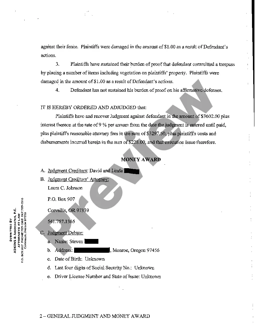 Preview A24 General Judgment and Money Award Against Defendant