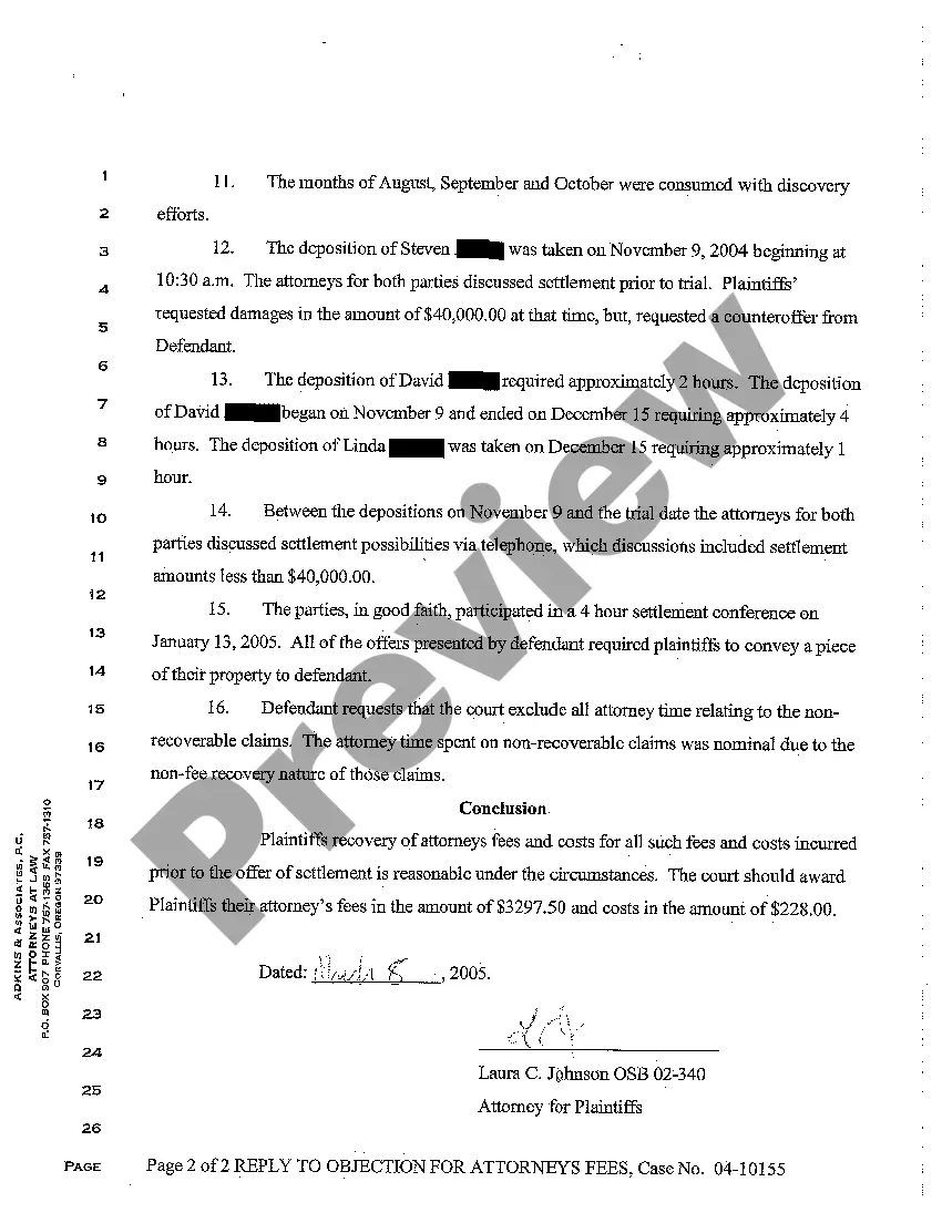 Get A22 Plaintiff's Reply to Defendant's Objection for Attorney's Fees and Costs Preview A22 Plaintiff's Reply to Defendant's Objection for Attorney's Fees and Costs