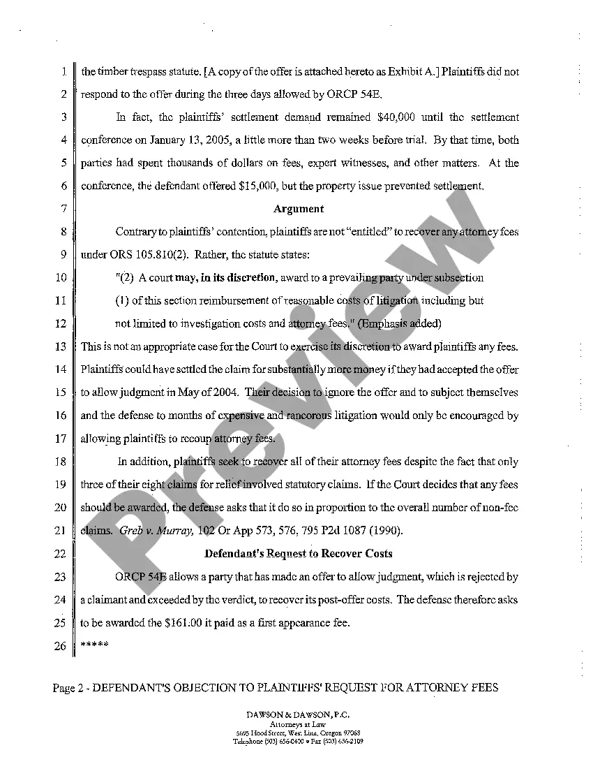 Get A19 Defendant's Objection to Plaintiffs' Request for Attorney Fees Preview A19 Defendant's Objection to Plaintiffs' Request for Attorney Fees