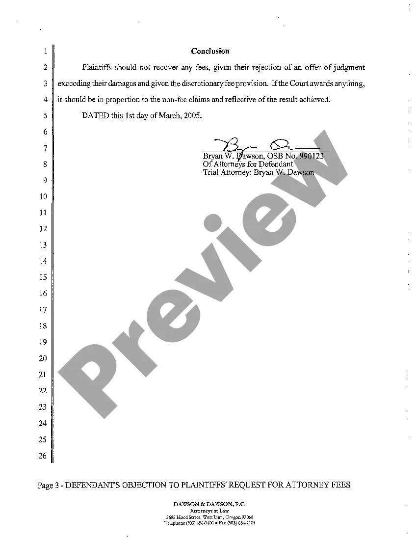 Get A19 Defendant's Objection to Plaintiffs' Request for Attorney Fees Preview A19 Defendant's Objection to Plaintiffs' Request for Attorney Fees