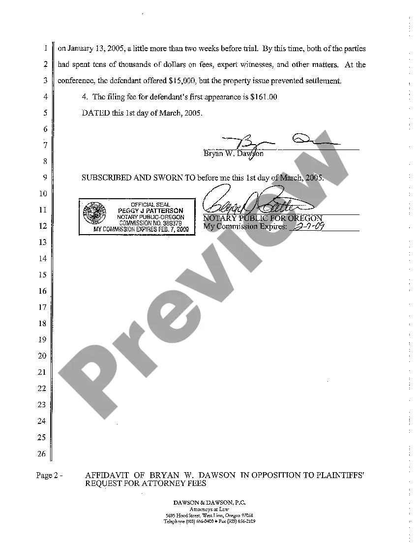 Preview A17 Affidavit of Defendant's Attorney in Opposition to Plaintiffs' Request for Attorney Fees