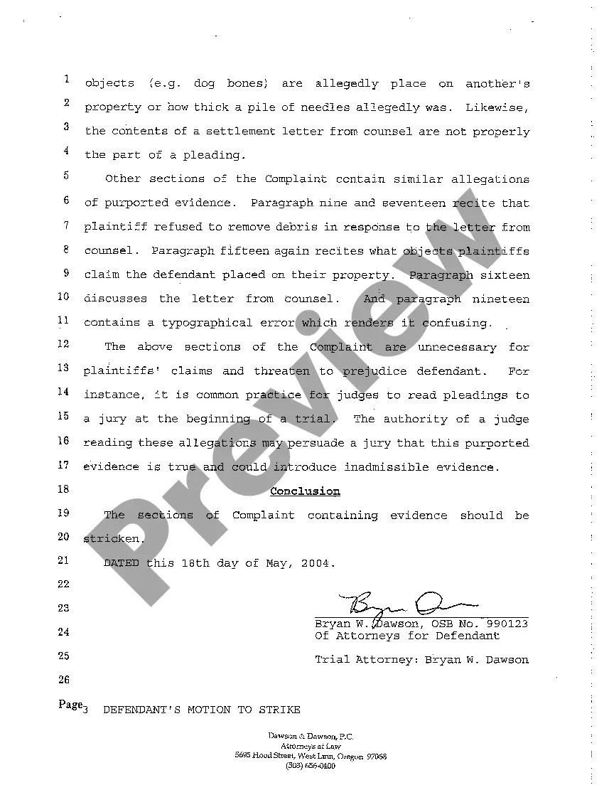 Preview A04 Defendant's Motion to Strike Allegations of Purported Evidence from Plaintiff's Complaint