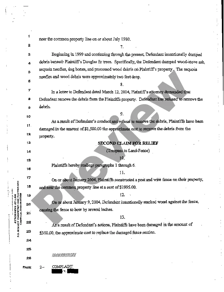 Preview A03 Complaint for Trespass to Land, Timber Trespass, and Suit for Injunction