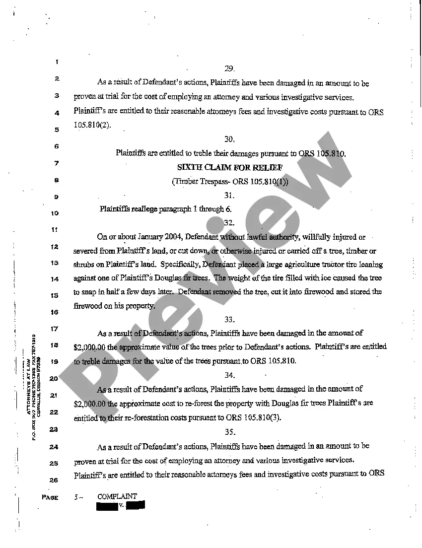 Preview A03 Complaint for Trespass to Land, Timber Trespass, and Suit for Injunction