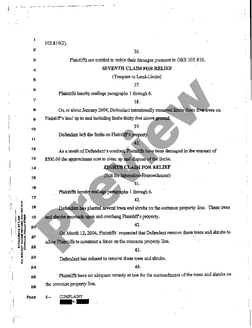Preview A03 Complaint for Trespass to Land, Timber Trespass, and Suit for Injunction