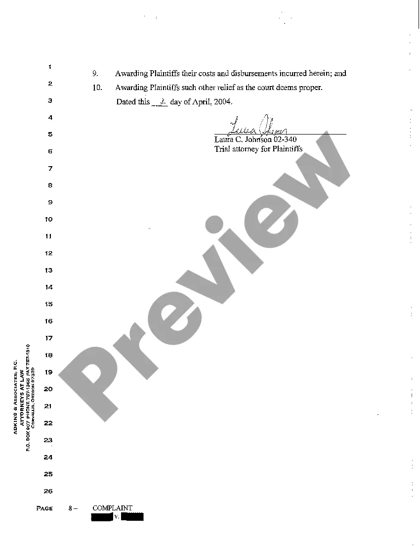 Preview A01 Complaint for Trespass to Land, Timber Trespass, and Suit for Injunction