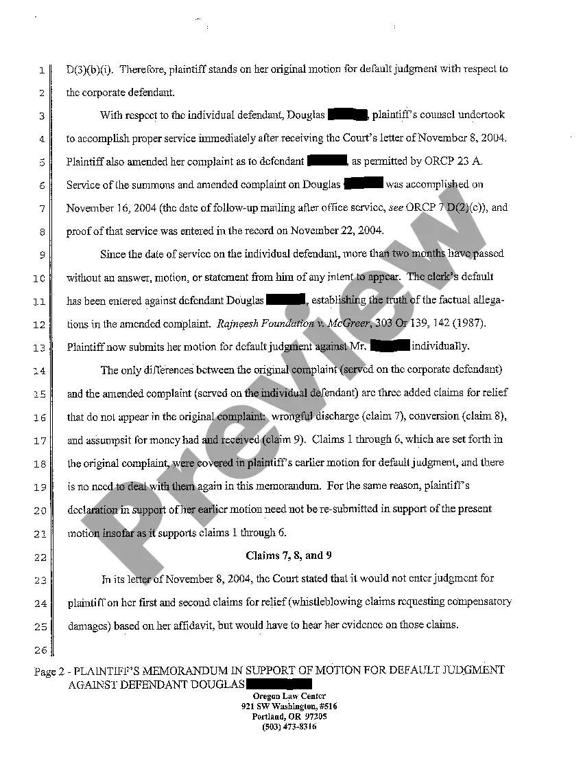 Preview A11 Plaintiff's Memorandum in Support of Motion for Judgment By Default Against Defendant