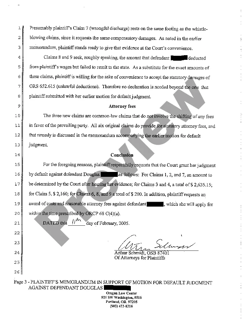 Preview A11 Plaintiff's Memorandum in Support of Motion for Judgment By Default Against Defendant