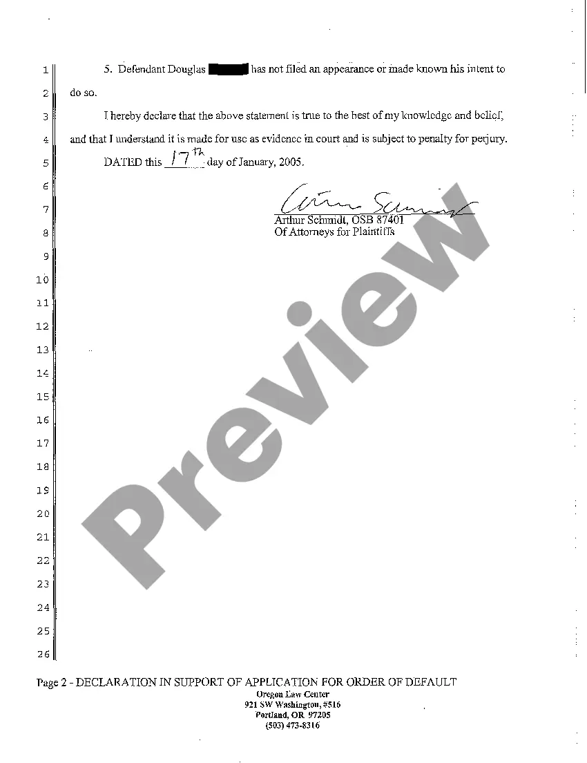 Preview A07 Declaration in Support of Plaintiff's Application for Order of Default Against Defendant