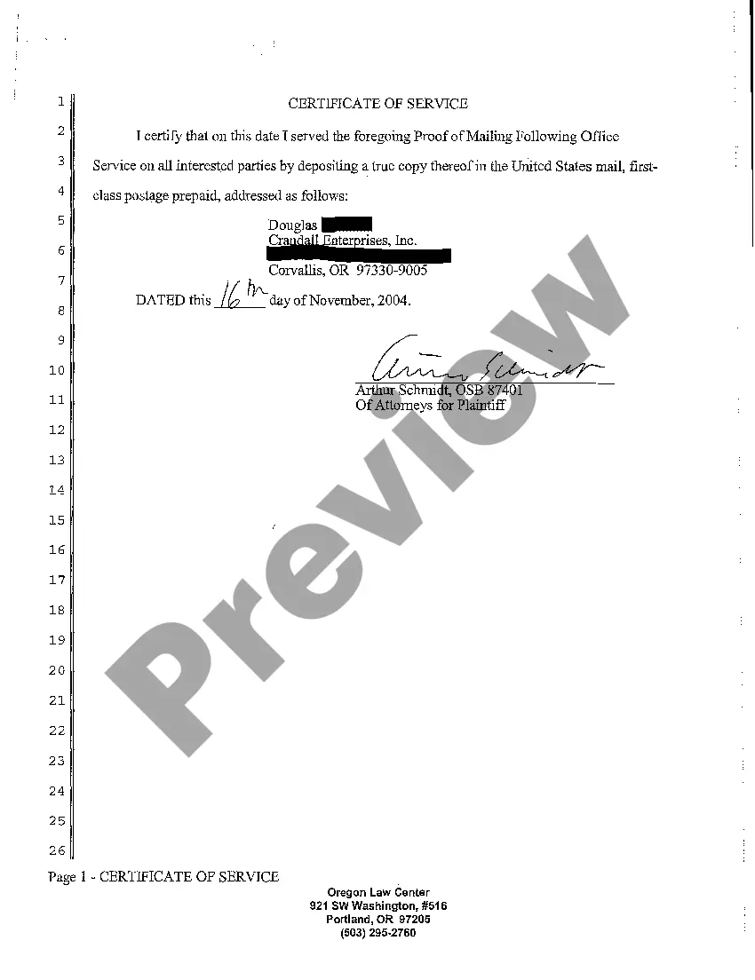 Preview A05 Proof of Mailing of Summons Following office Service