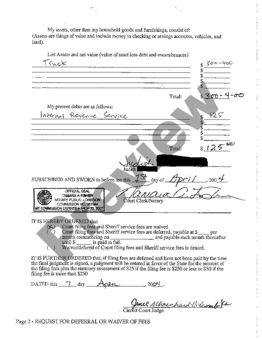 Preview A02 Request by Plaintiff for Waiver or Deferral of Fees