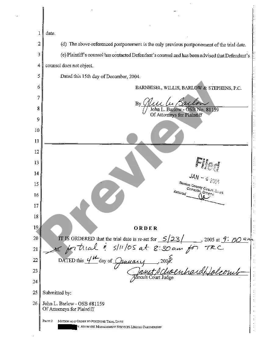 Preview A06 Motion and Order to Postpone Trial Date